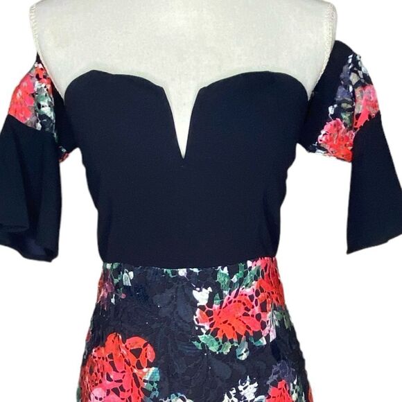 Soieblu Sz Med Black Multi Color Floral Embroidered Off-the-Shoulder Mini Dress - Picture 3 of 7